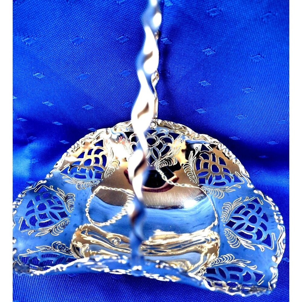 Modern Silver Plated Basket Handle West Germany Footed Filigree Vintage Tray